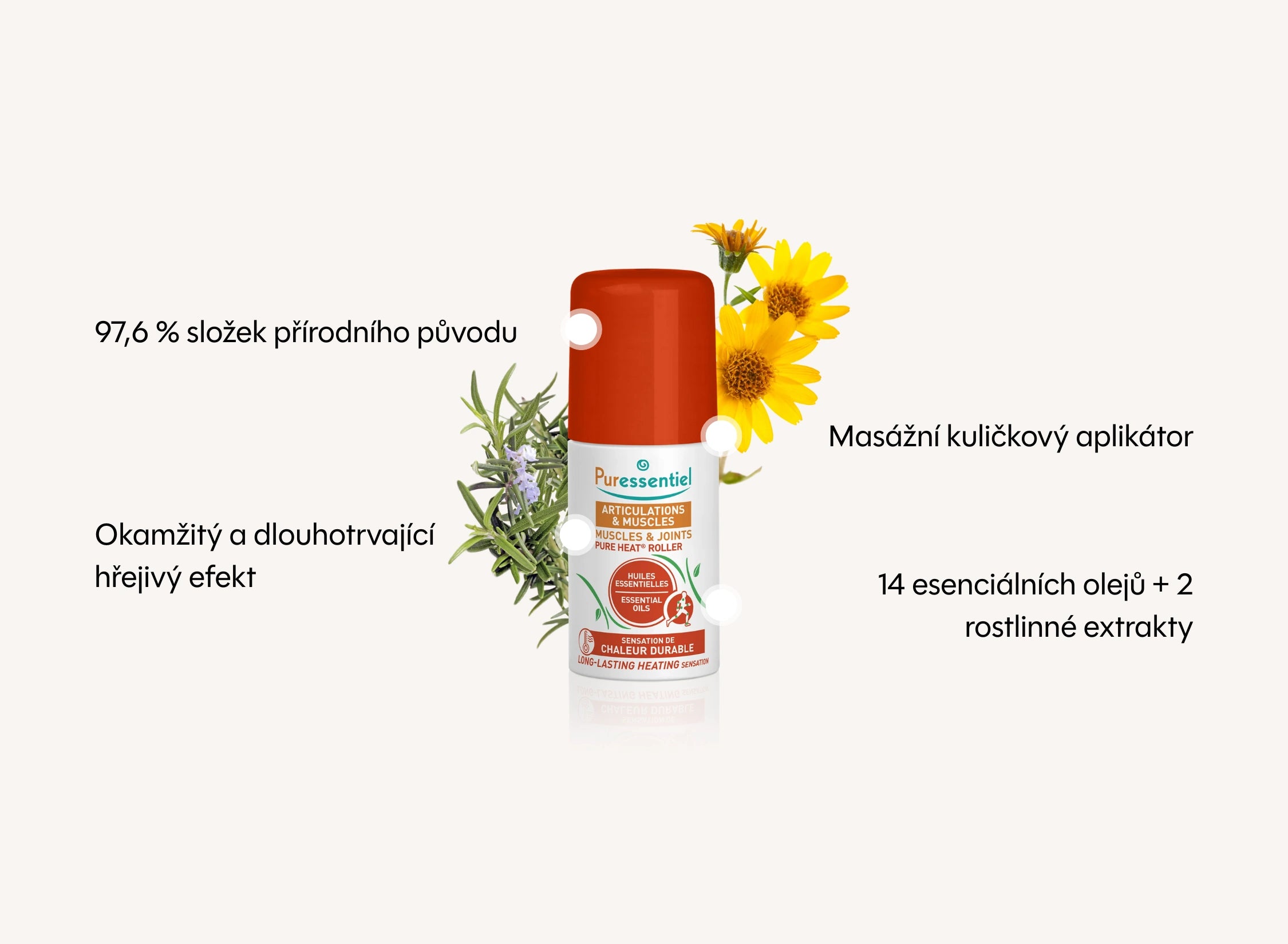 Roll-on s hřejivým efektem a esenciálními oleji